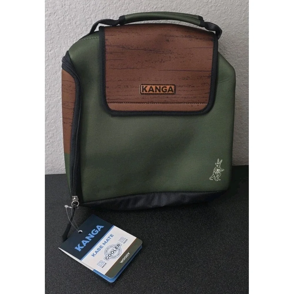 New Kanga Kase Mate 12-Pack Can Cooler Woody Wood Grain Green/Brown Insulated